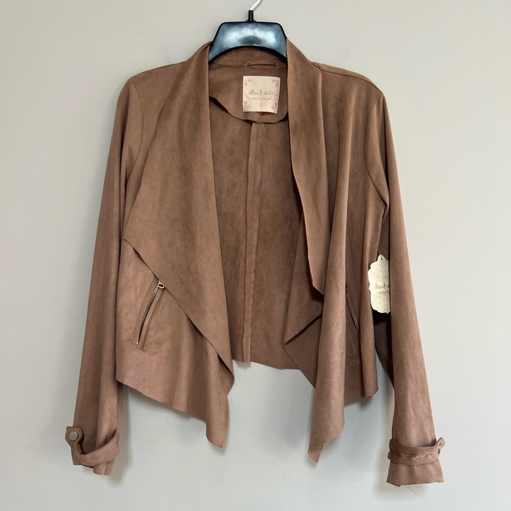 Altar’d State NWT Faux Suede Waterfall Drape Cardigan Jacket in Camel Brown, S